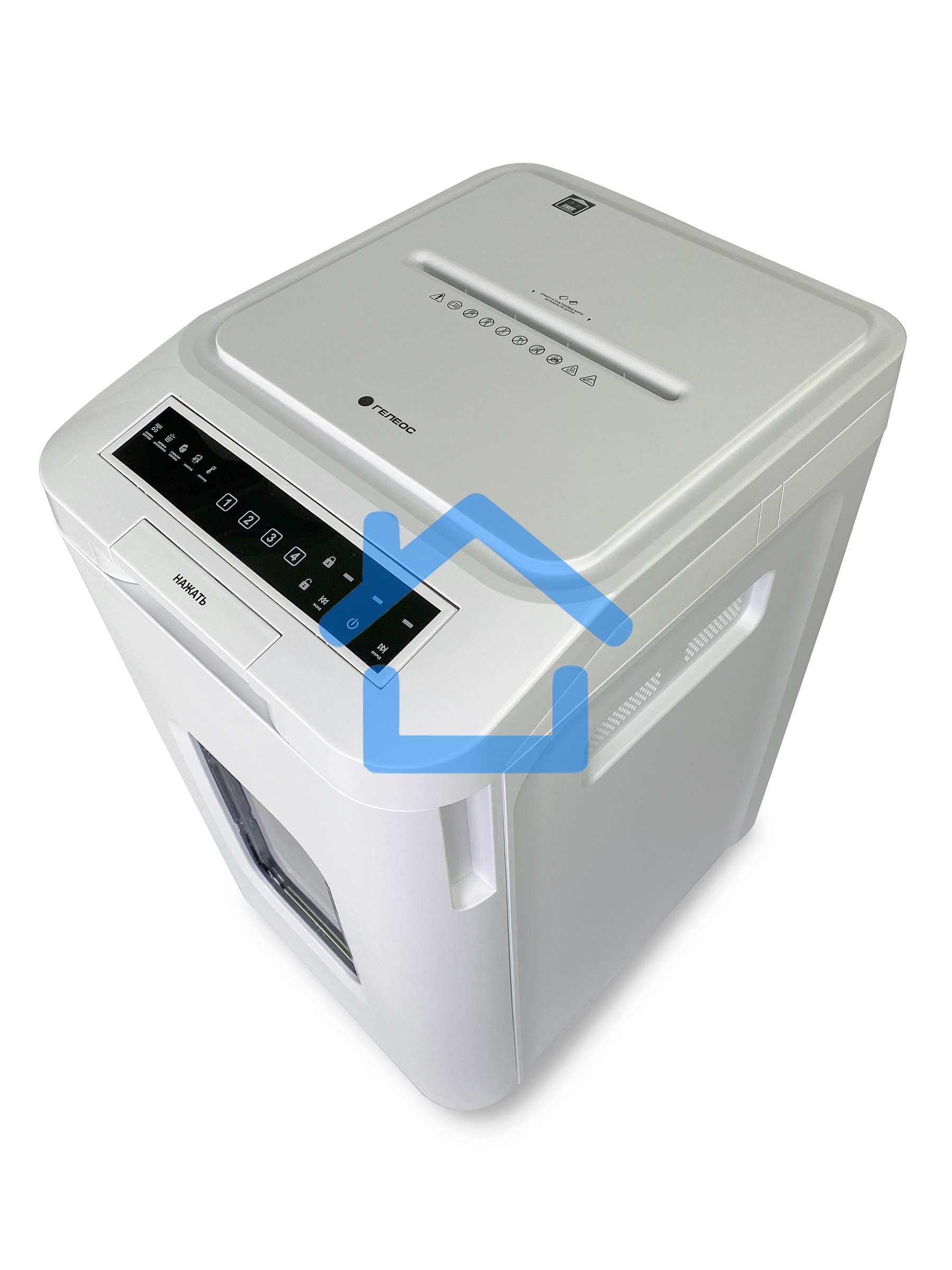 Уничтожитель документов ГЕЛЕОС АП55-5, DIN P-5 (5 ур-нь секр.), фрагмент 1,9х12мм, АВТОПОДАЧА 400 лист (70г/м2), пл.карты/скрепки/скобы, 55 литров