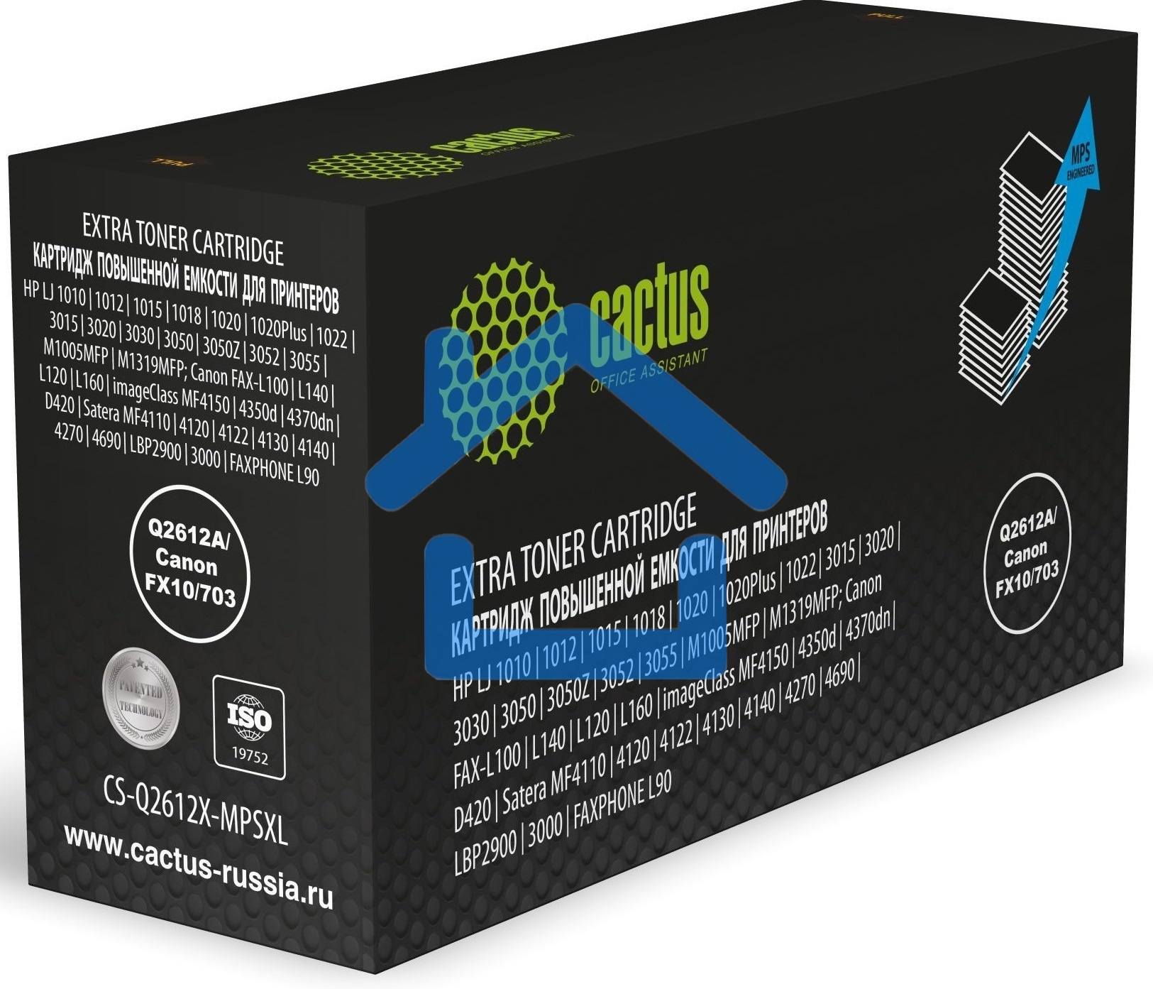 Картридж лазерный Cactus CS-Q2612X-MPSXL Q2612A/Canon FX10/703 черный (8000 стр.) для HP LJ 1010/1012/1015/1018/1020/1020Plus/1022/3015/3020/3030/3050/3050Z/3052/3055/M1005MFP/M1319MFP; Canon FAX-L100/L140/L120/L160/imageClass MF4150/4350d/4370dn/D420/Sat