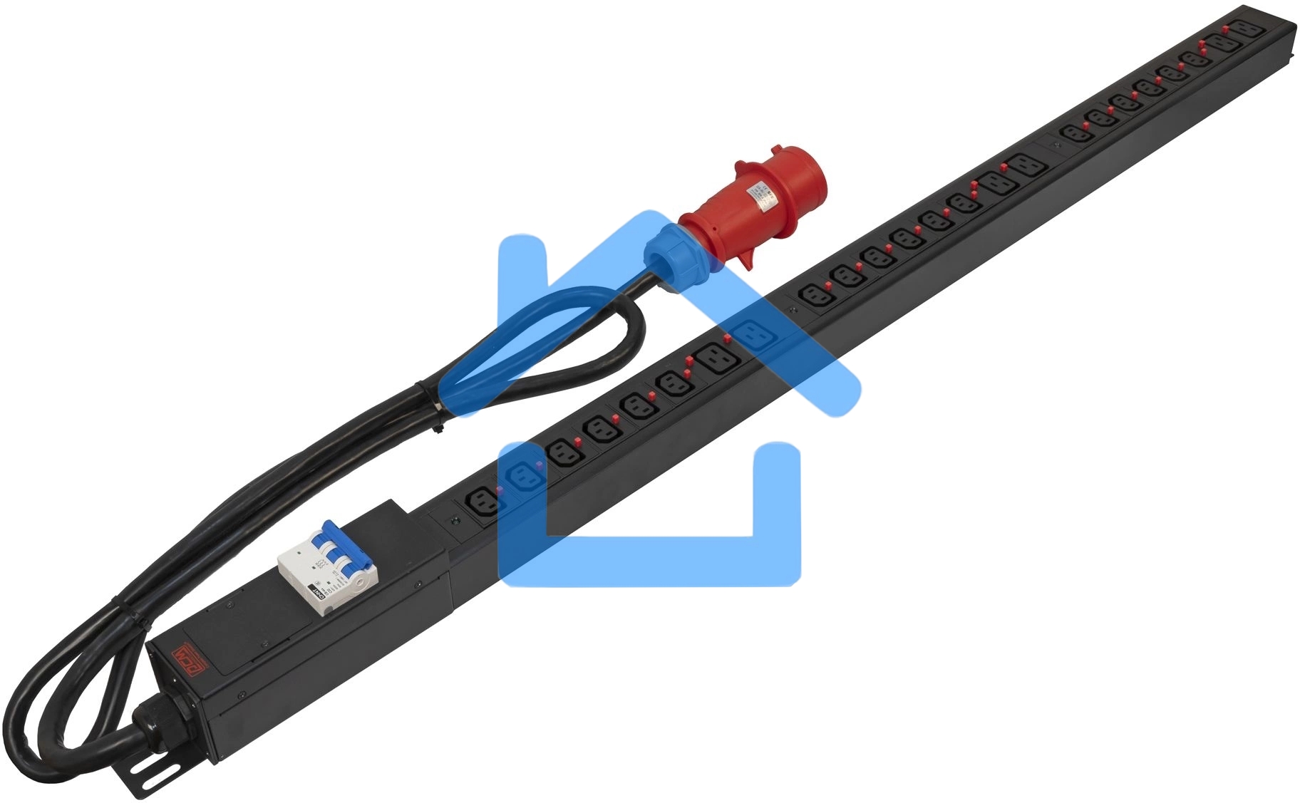 Блок распределения питания Powercom PDU-32AV24-18C3-6C9-3P верт.размещ. 18xC13 6xC19 3x32A IEC 60309 2м