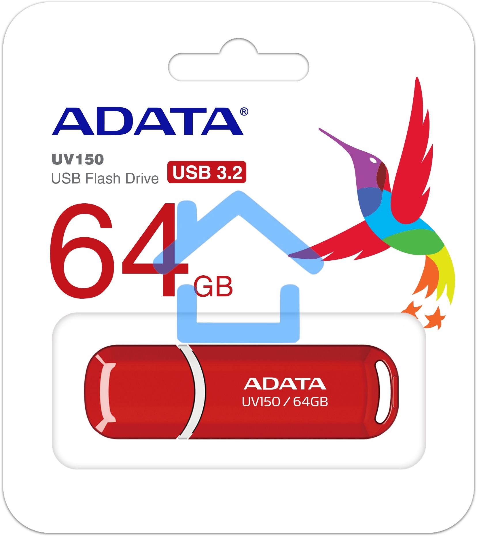 Флешка USB ADATA UV150 (AUV150-64G-RRD), 64 Gb, USB 3.0, R/W 100/30, красный