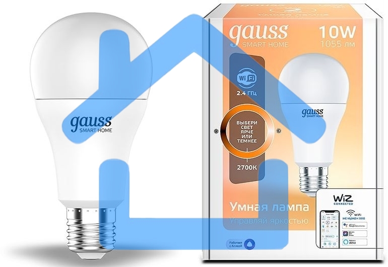 Лампа Светодиодная Gauss Smart Home DIM E27 A60 10 Вт 2700К 1/10/40