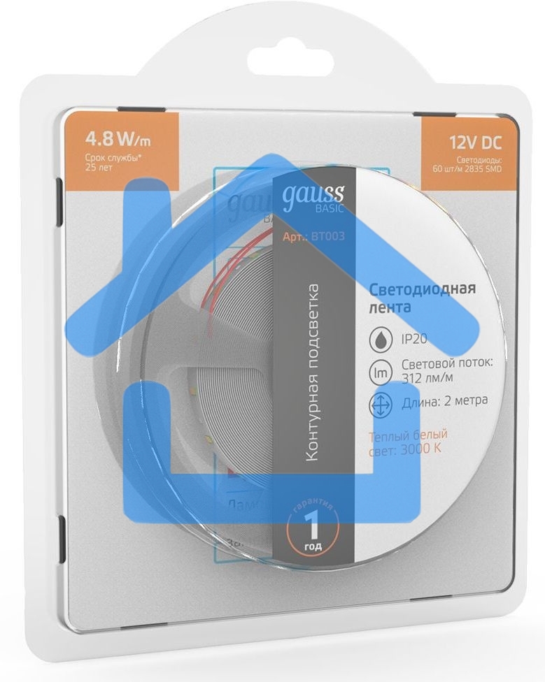 Лента Basic 12V 4,8W/m 312lm/m 3000K IP20 LED 2m 1/120