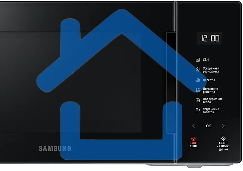 Микроволновая печь Samsung MS23T5018AK/BW черный, 23 л, 800 Вт, переключатели - сенсор