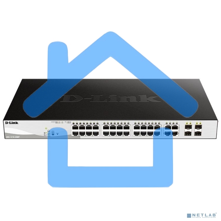 Настраиваемый L2 коммутатор D-Link DGS-1210-28MP/F3A с 24 портами 10/100/1000Base-T и 4 комбо-портами 100/1000Base-T/SFP (24 порта PoE 802.3af/at, PoE-бюджет 193 Вт)