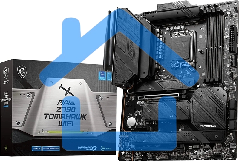 Материнская плата MSI MAG Z790 TOMAHAWK WIFI, LGA 1700, Intel Z790, 4xDDR5, 7xSATA, 4xM.2, 1xPCIe 4.0 x4, 1xPCIe 5.0 x16, 1xHDMI, 1xDP, 1x2.5Gb LAN, 4xUSB-A 3.2 Gen 1, 4xUSB-A 3.2 Gen 2, 1xUSB-C 3.2 Gen 2, 1xUSB-C 3.2 Gen 2x2, 5x3.5 мм, 7.1, Standard-ATX