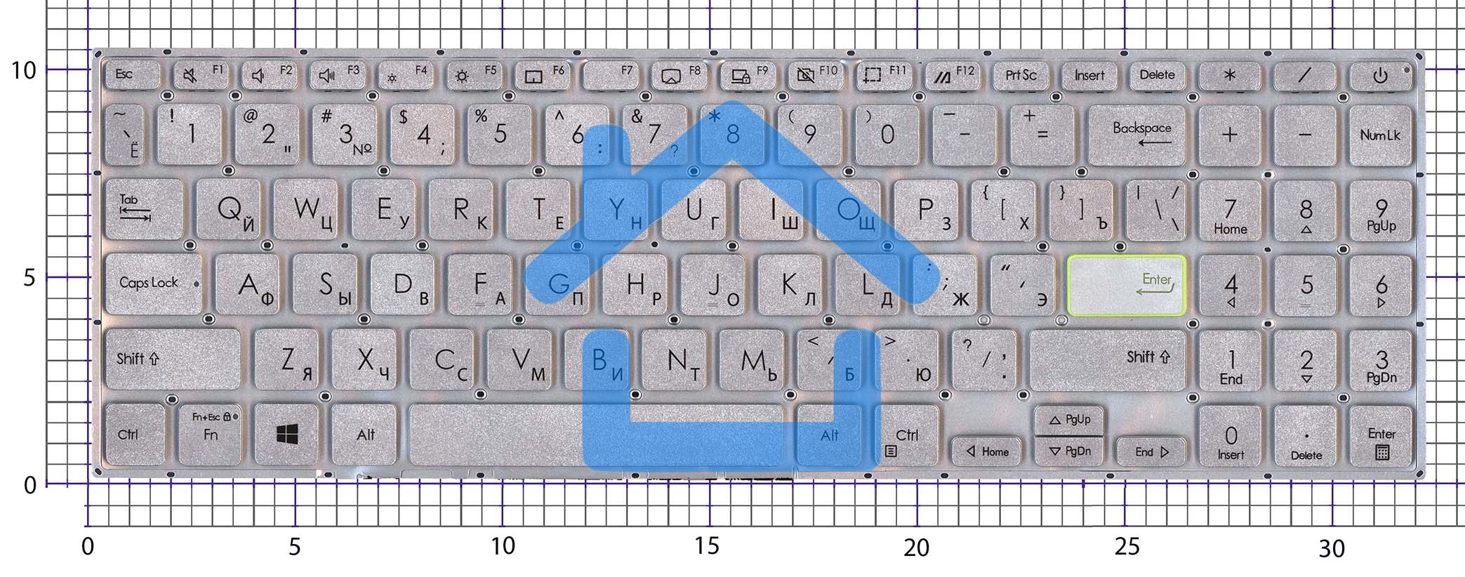 Клавиатура для ноутбука Asus S533F серебристая