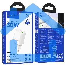 Зарядное устройство Hoco 30Вт, 3А, QC3.0/PD, 1xUSB, 1xType-C, N63, белый, коробка