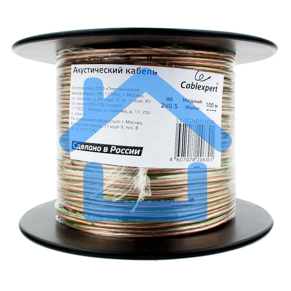 Акустический кабель Cablexpert CC-TC2x0,5-100M, прозрачный, 100 м, на катушке