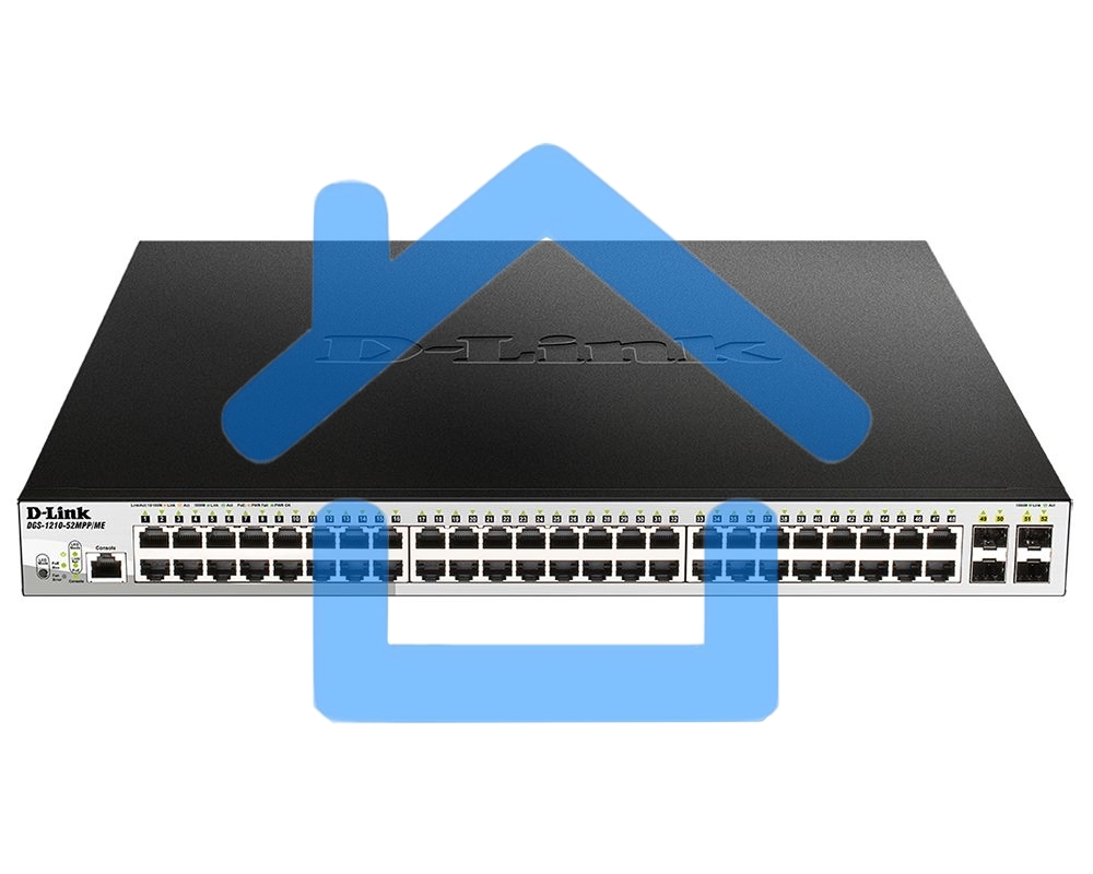 Коммутатор управляемый 2 уровня D-Link DGS-1210-52MPP/ME/B3A PROJ с 48 портами 10/100/1000Base-T и 4 портами 1000Base-X SFP (48 портов с поддержкой PoE 802.3af/802.3at (30 Вт), PoE-бюджет 740 Вт)