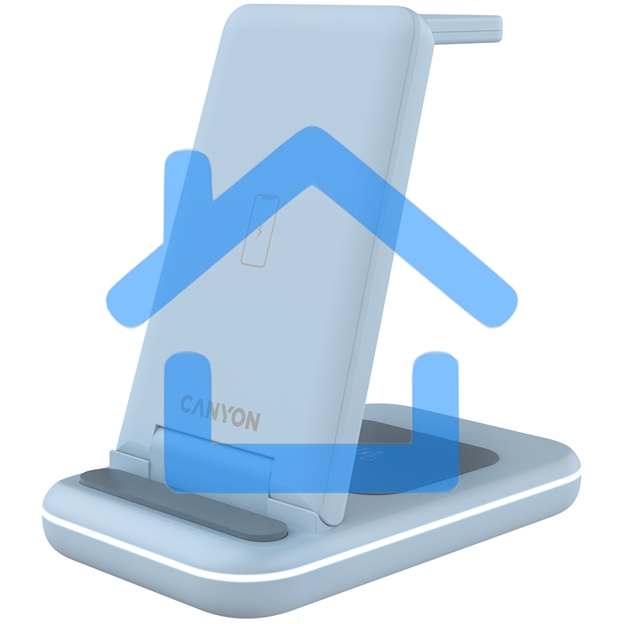 Беспроводное зарядное устройство CANYON WS-304, Foldable  3in1 Wireless charger, with touch button for Running water light, Input 9V/2A,  12V/1.5AOutput 15W/10W/7.5W/5W, Type c to USB-A cable length 1.2m, with QC18W EU plug,132.51*75*28.58mm, 0.168Kg,Blue