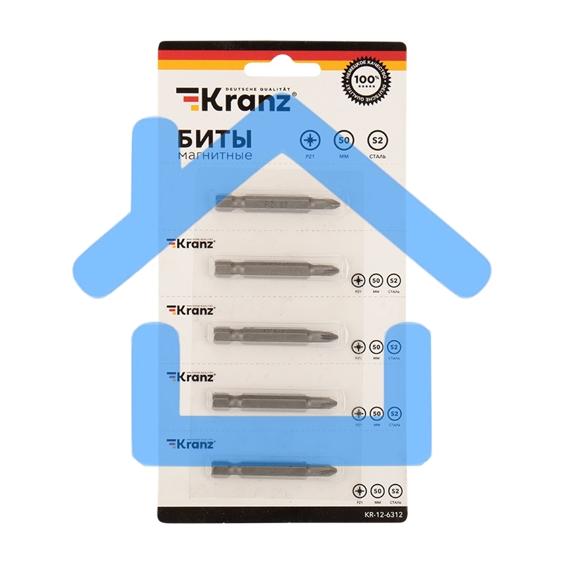 Бита PZ 1x50 мм для шуруповерта сталь S2 5 шт. (лента) Kranz