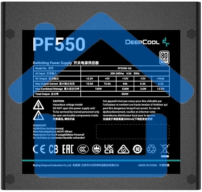 Блок питания Deepcool / GamerStorm PF550, 550Вт, 80 PLUS, 120мм, черный