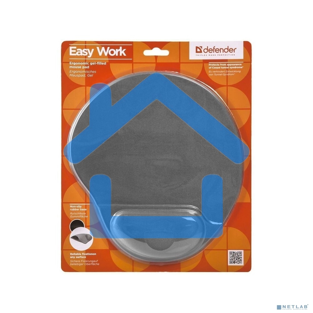 Коврик для мыши Defender гелевый Easy Work (серая лайкра) нескользящ.основа,260х225х5мм