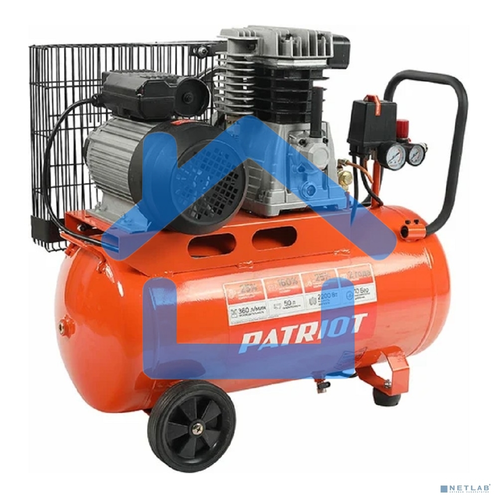 Компрессор Patriot поршневой ременной PTR 50-360I, 360 л/мин, 10 бар, 2200 Вт, 50 л, быстросъемный 1/4