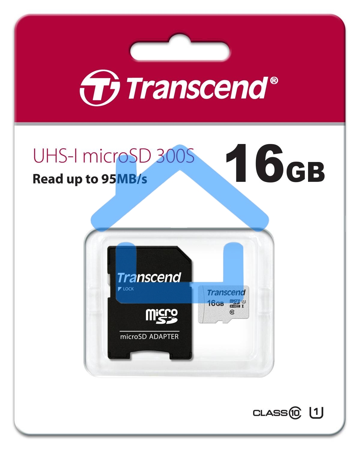 Флеш карта Micro SecureDigital 16Gb TranscendTS16GUSD300S-A MicroSDHC Class 10 UHS-I, SD adapter