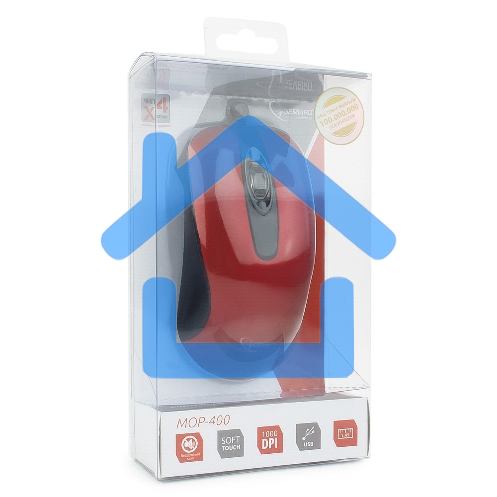 Мышь проводная Gembird MOP-400-R красный, 1000 dpi, USB, кнопки - 3