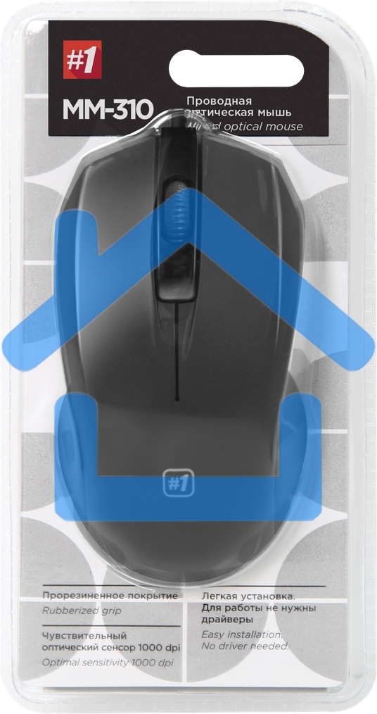 Мышь проводная Defender MM-310 черный, 1000 dpi, USB, кнопки - 3