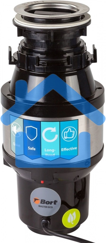 Измельчитель пищевых отходов Bort MASTER ECO (91275752) Число ступеней измельчения 2 ; Система шумоизоляции Да ; Мощность 390 Вт; Объем камеры 1000 мл; Материал камеры Металл ; Система защиты от перегрузки и заклинивания; Скорость холостого хода 2600 об/м