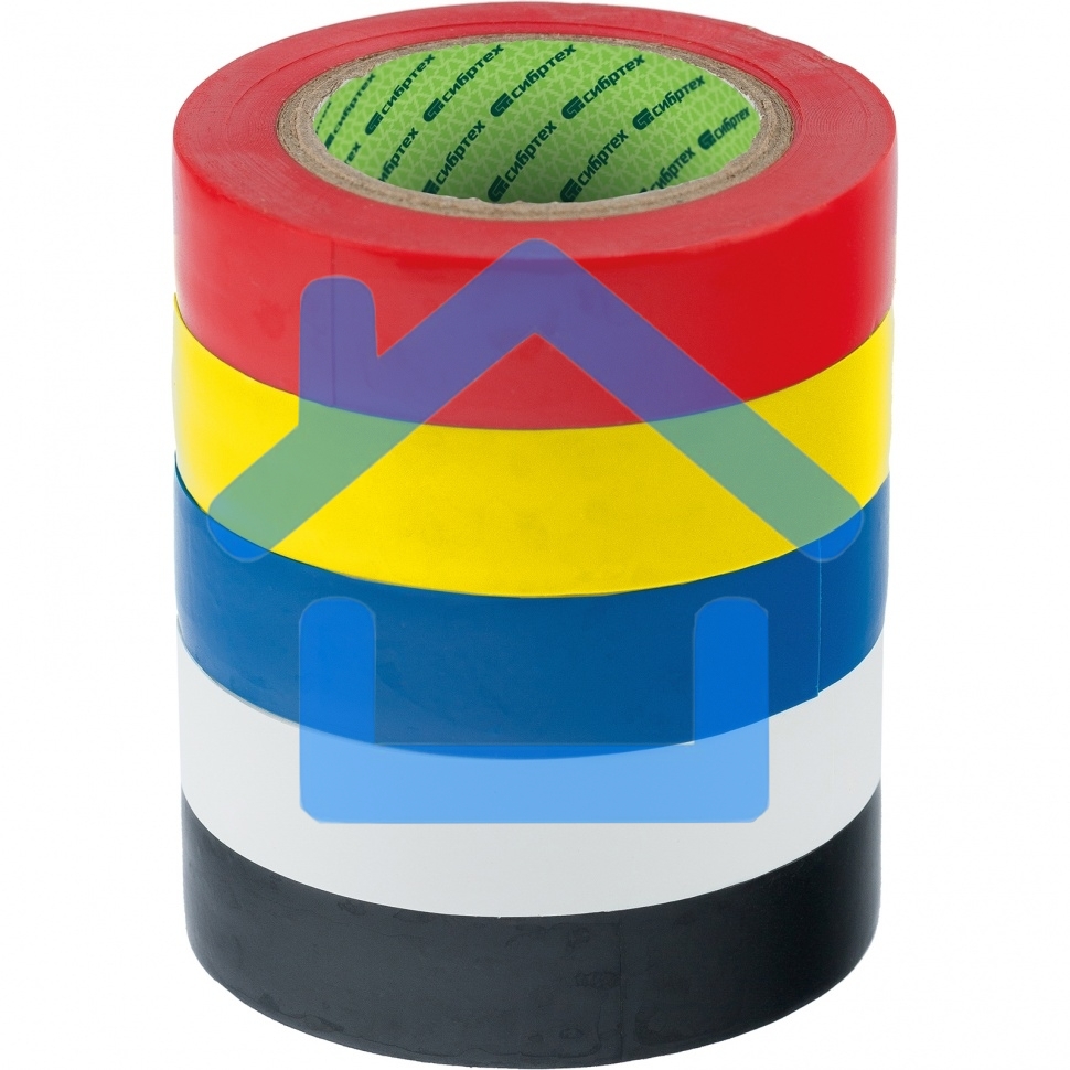 Набор изолент ПВХ цветных 15ммх10м, 5шт/уп, 130мкм Сибртех