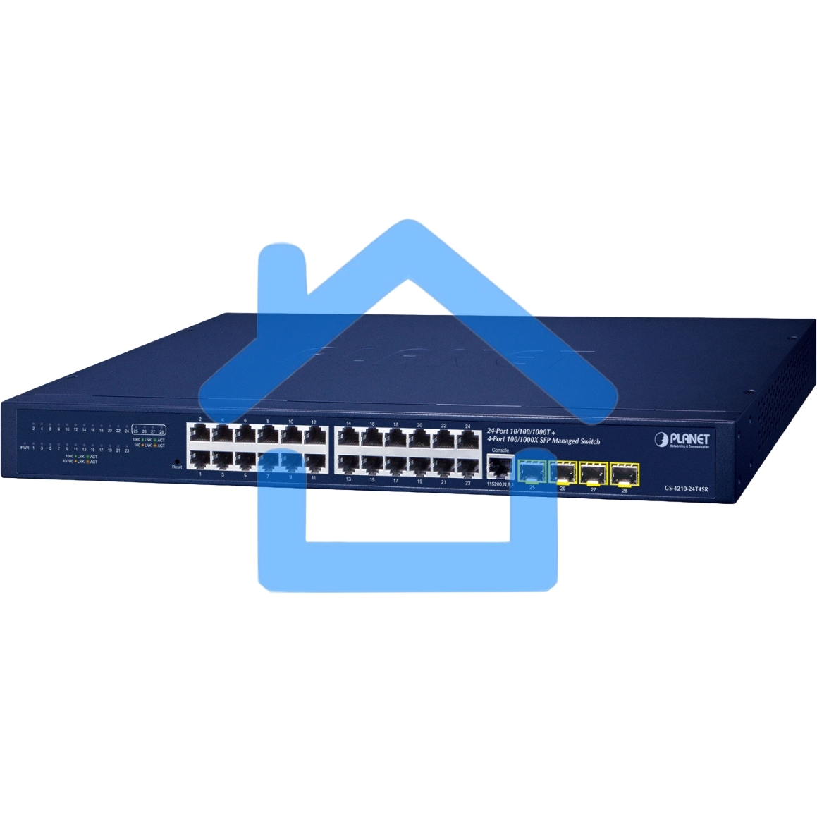 Коммутатор PLANET GS-4210-24T4SR IPv4/IPv6, 24-Port 10/100/1000T + 4-Port 100/1000X SFP L2/L4 SNMP Manageable Gigabit Ethernet Switch with 36-72V Redundant Power (supports ERPS Ring, CloudViewer app, MQTT and Cybersecurity feature)