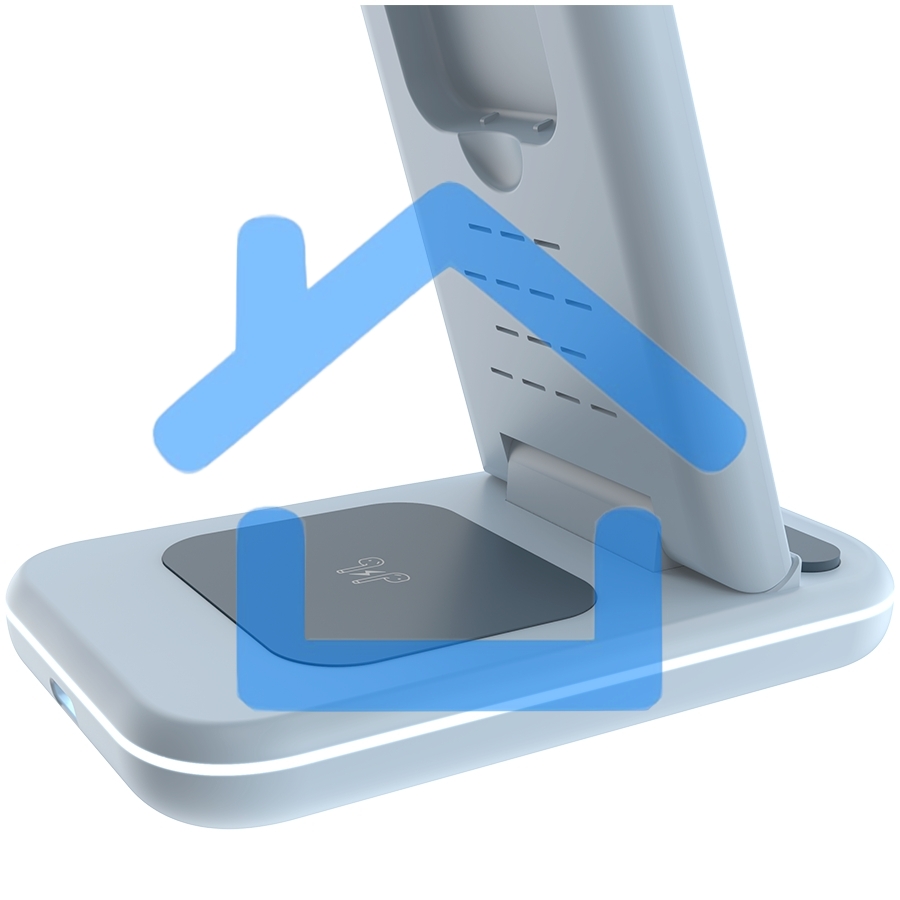 Беспроводное зарядное устройство CANYON WS-304, Foldable  3in1 Wireless charger, with touch button for Running water light, Input 9V/2A,  12V/1.5AOutput 15W/10W/7.5W/5W, Type c to USB-A cable length 1.2m, with QC18W EU plug,132.51*75*28.58mm, 0.168Kg,Blue