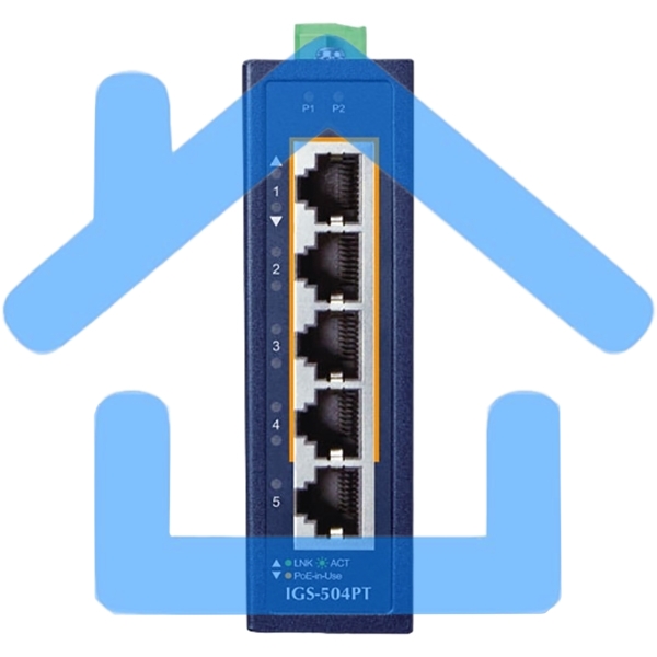 Коммутатор PLANET IGS-504PT IP30 Compact size 4-Port 10/100/1000T 802.3at PoE + 1-Port 10/100/1000T Gigabit Ethernet Switch (-40~75 degrees C, dual 48~54V DC)