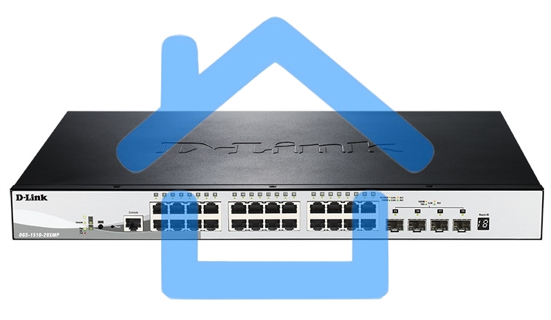 Управляемый стекируемый коммутатор D-Link DGS-1510-28XMP/A1A SmartPro с 24 портами 10/100/1000Base-T с поддержкой РоЕ и 4 портами 10G Base-X SFP+