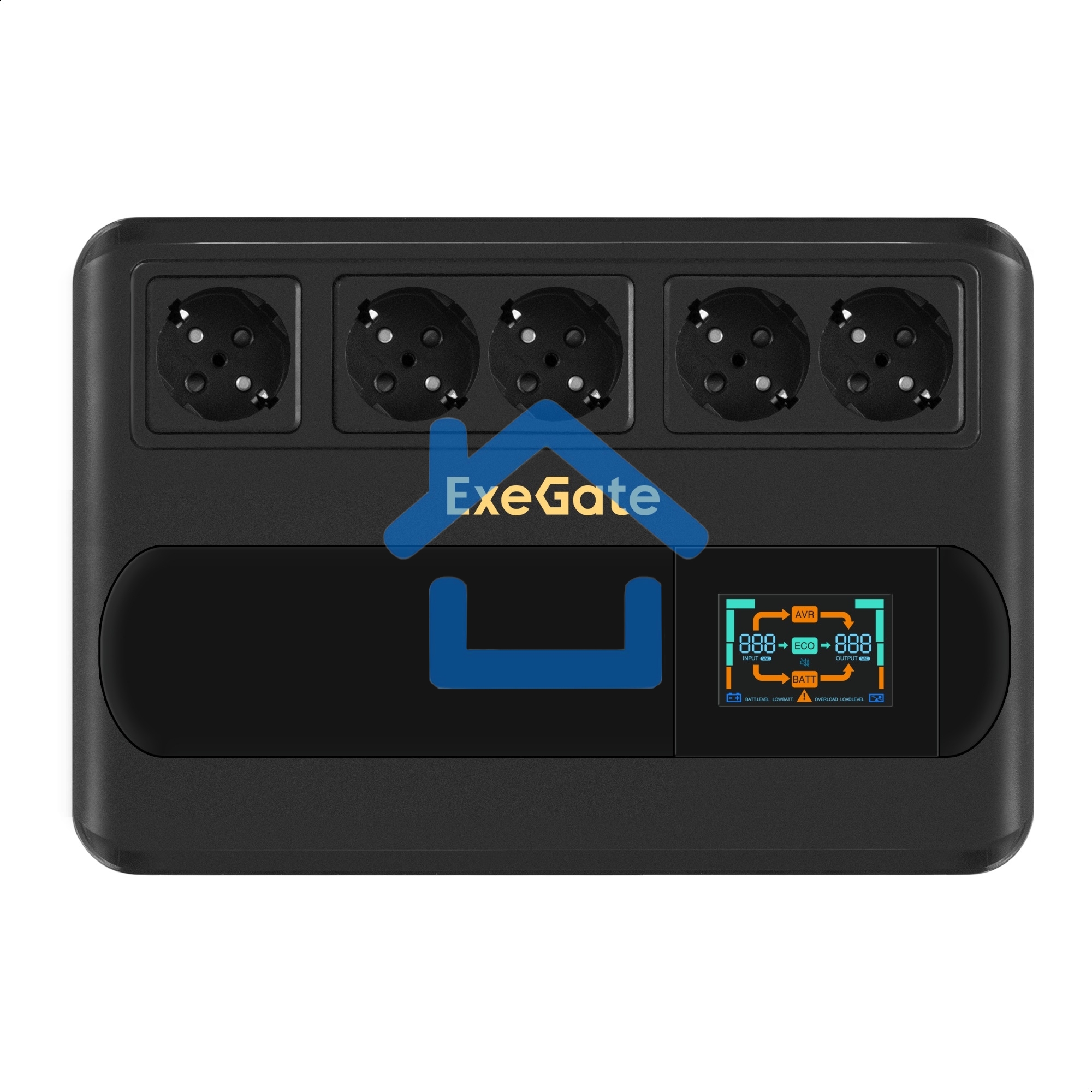 Источник бесперебойного питания ExeGate NEO Smart 1000VA/500W, цветной LCD-дисплей, AVR, 5*Schuko, RJ45/11, USB, черный