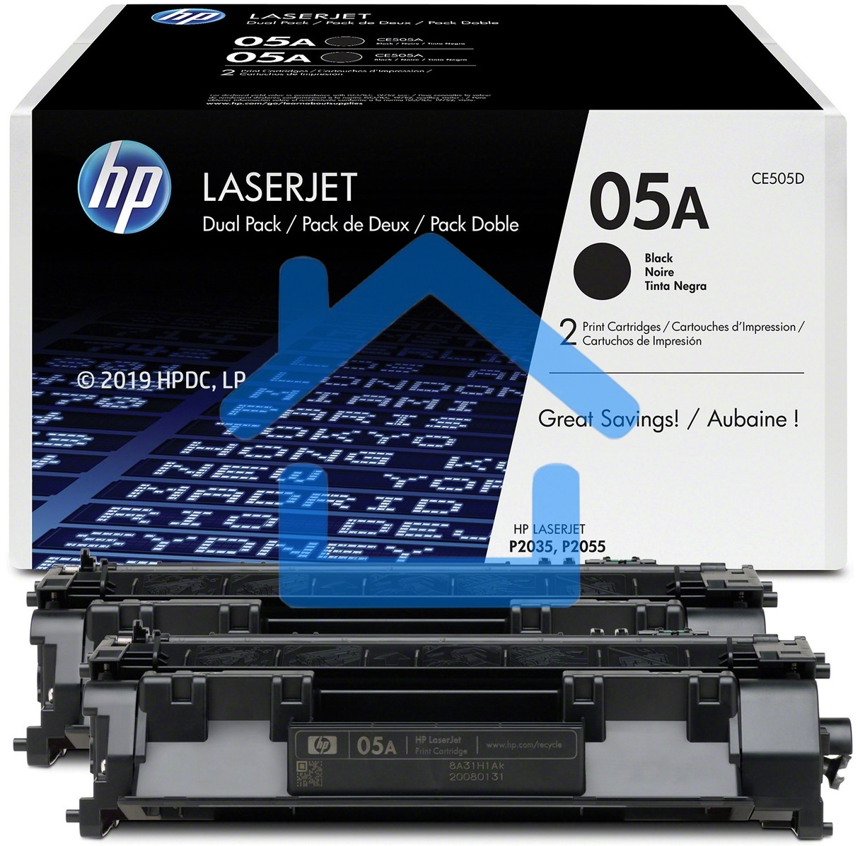 Картридж лазерный комплект HP CE505D черный для LJ P2055/P2035/P2050 (2 упак. х 2300 стр.)