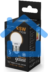 Лампа светодиодная Gauss LED Шар E27 9.5W 890lm 3000K 1/10/50