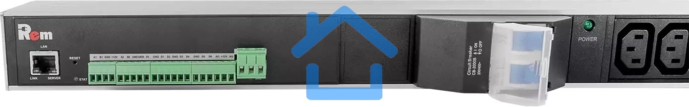 Блок силовых розеток Rem, IEC 60320 С13 х 12, IEC 60320 С19 х 8, вход колодка, 1863х45х60 мм (ВхШхГ), 32А, автомат, алюминий, с мониторингом