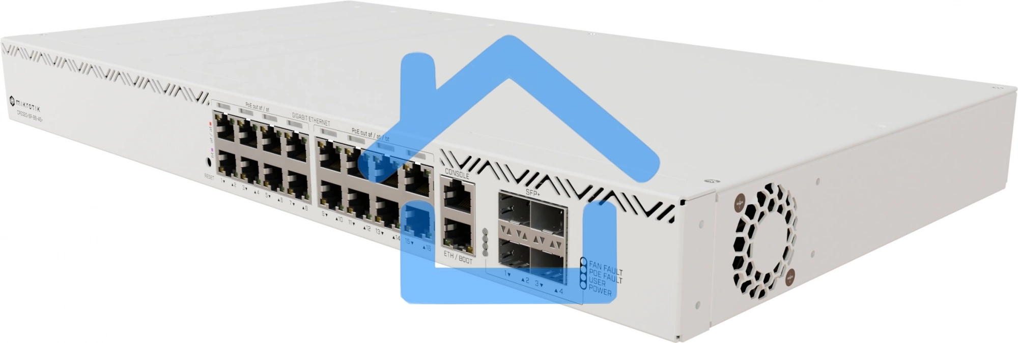 Коммутатор MikroTik CRS320-8P-8B-4S+RM Cloud Router Switch with dual-core 800 MHz CPU, 256 MB RAM, 98DX226S switch chip, 17 x Gigabit Eth ports (8 x 802.3af/at, 8 x 802.3bt PoE-out), 4 x 10G SFP+ ports, RouterOS L5, 1U rackmount enclosure, 600W PSU