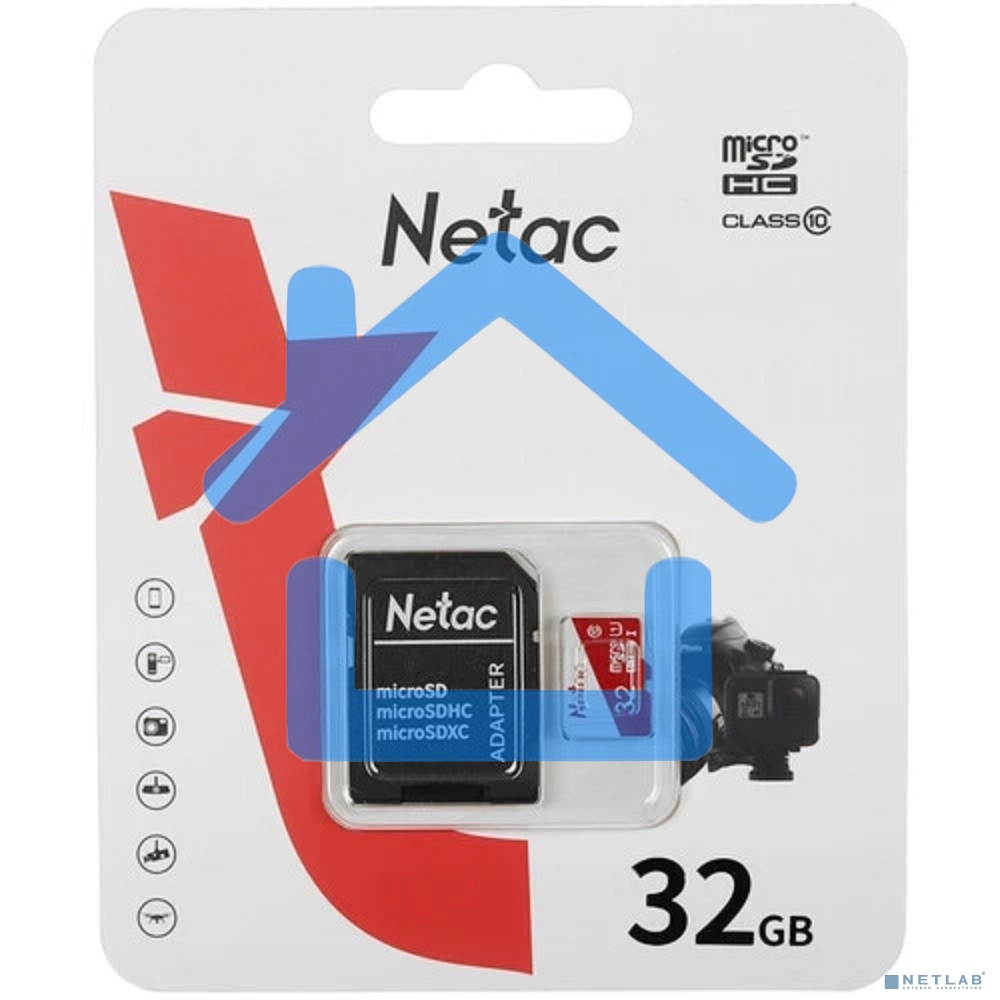 Карта памяти Netac P500 ECO 32Gb MicroSDHC C10 up to 80MB/s, retail pack with SD Adapter