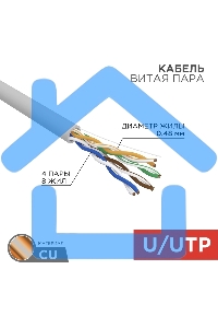 Кабель витая пара Rexant LIGHT U/UTP, категория 5e, ZH нг(А)-HF, 4PR, 24AWG, внутренний, серый, 305 м