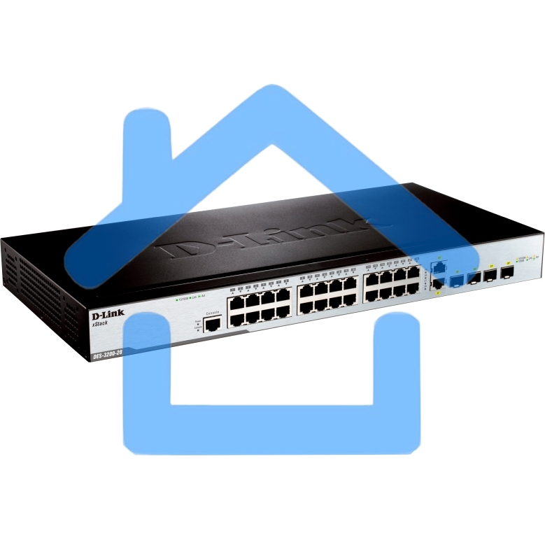Управляемый коммутатор 2 уровня D-Link DES-3200-28/C1A с 24 портами 10/100BASE-T + 2 комбо-портами 1000Base-T/SFP