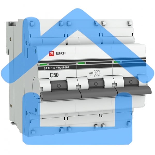 Автоматический выключатель EKF mcb47100-3-50C-pro 3P 50А (C) 10kA ВА 47-100 EKF PROxima