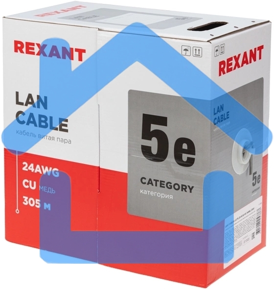 Кабель витая пара Rexant LIGHT U/UTP, категория 5e, ZH нг(А)-HF, 4PR, 24AWG, внутренний, серый, 305 м