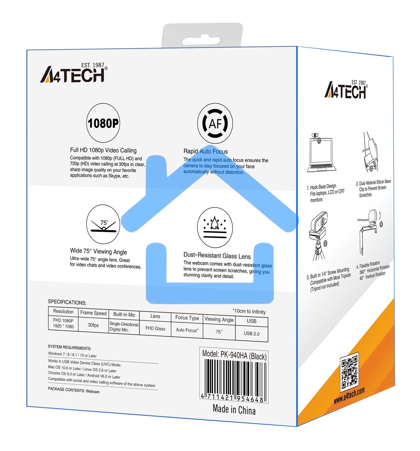 Камера Web A4Tech PK-940HA черный 2Mpix (1920x1080) USB2.0 с микрофоном
