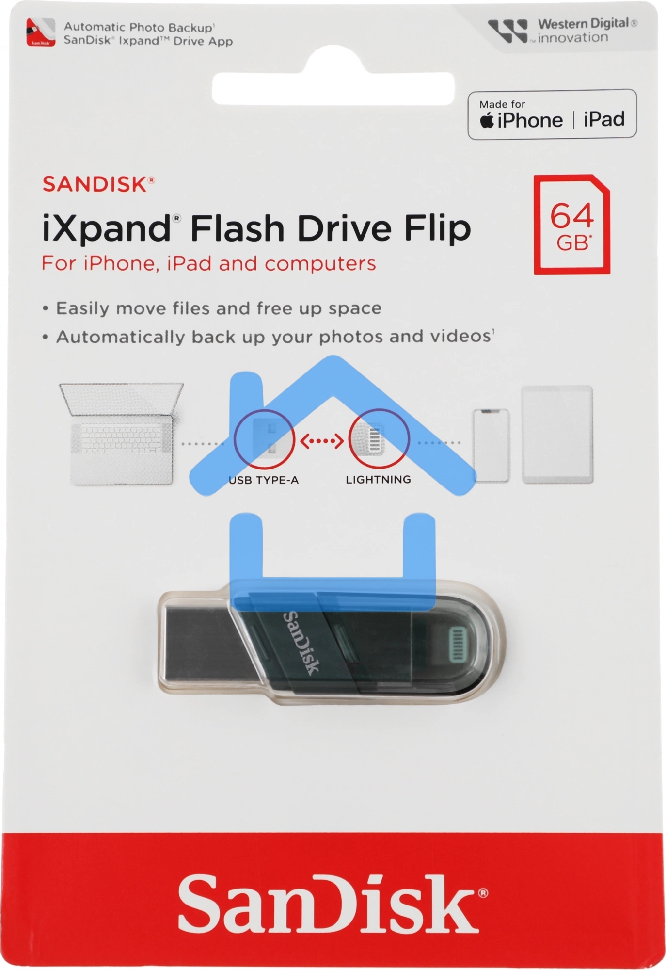 Флешка USB Sandisk 64 Gb iXpand Flip SDIX90N-064G-GN6NN USB3.1 зеленый/серебристый