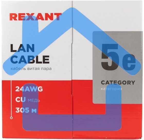 Кабель витая пара Rexant LIGHT U/UTP, категория 5e, ZH нг(А)-HF, 4PR, 24AWG, внутренний, серый, 305 м