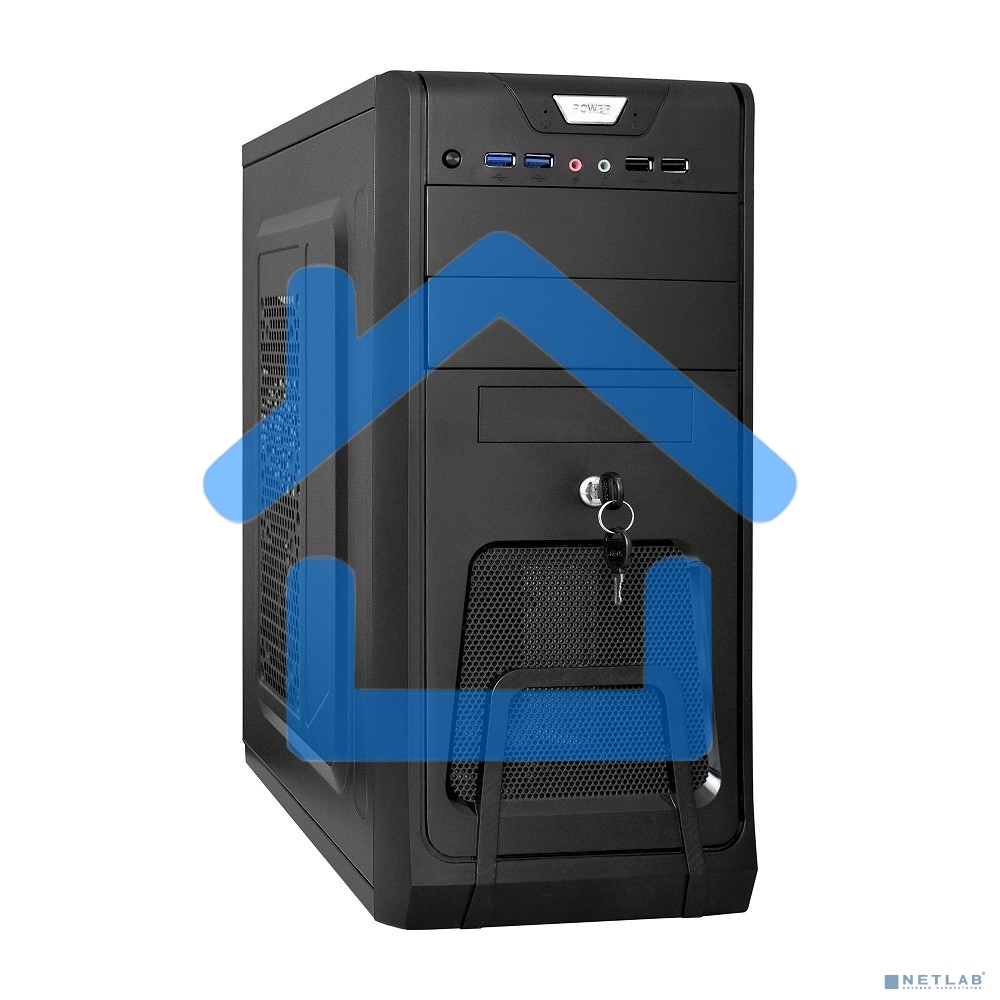 Компьютерный корпус Miditower ExeGate CP-603UB Black, ATX, (без БП), 2*USB+2*USB 3.0, Audio, замок блокировки кнопки питания