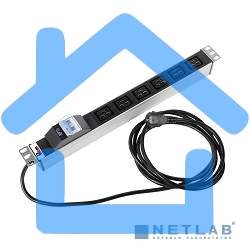 Блок силовых розеток Rem Rem-16, IEC 60320 С19 х 6, вход Schuko, шнур 3 м, 45х484х45 мм (ВхШхГ), 16А, автомат