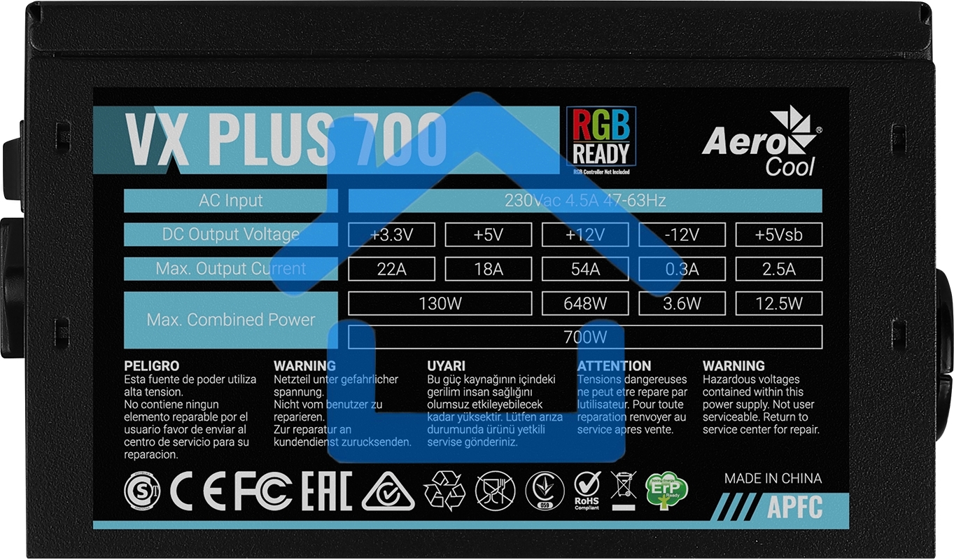 Блок питания Aerocool / Formula VX-700 PLUS RGb, 700Вт, 120мм, черный