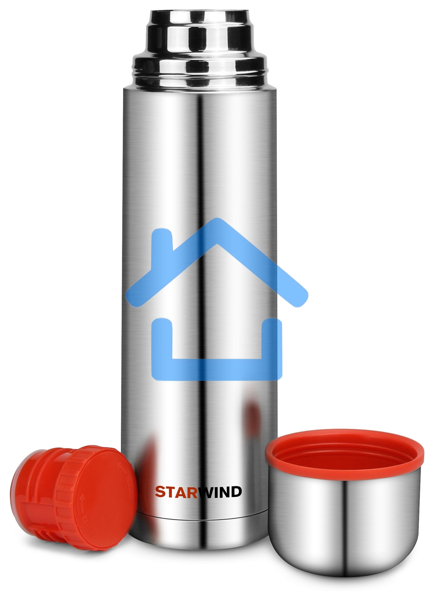 Термос Starwind 10-1000 1л. серебристый/красный картонная коробка