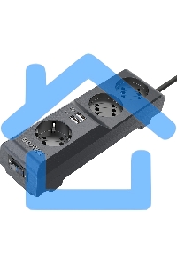 Сетевой фильтр Surge protector Pilot 3G 3xGP euro outlets, 10А/2.2кВа, 2xUSB, 3m, черный