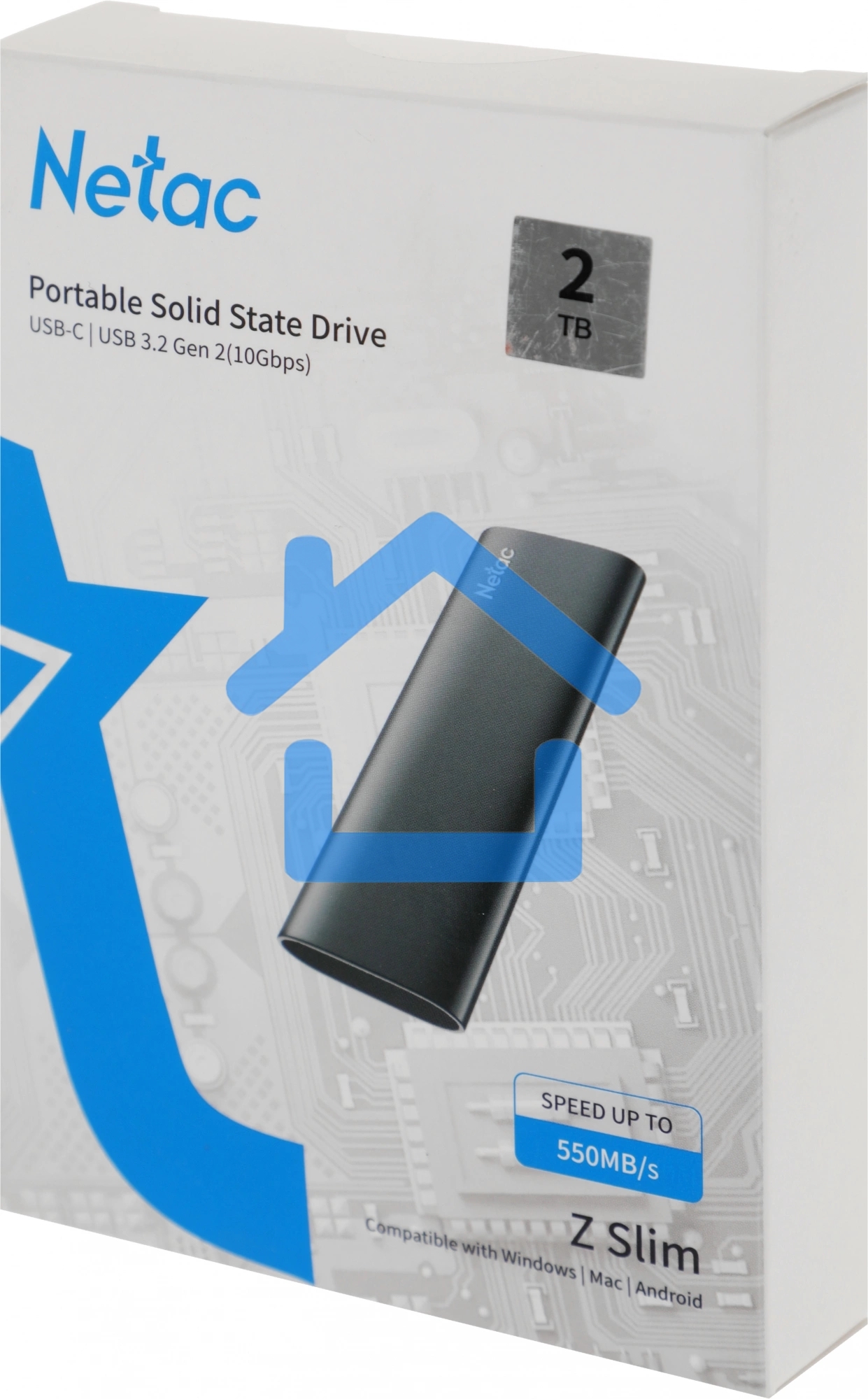 Накопитель SSD External Netac 2.0Tb Z SLIM <NT01ZSLIM-002T-32BK> (USB3.2, up to 520/480MBs, 100х29.5х9mm, Black)