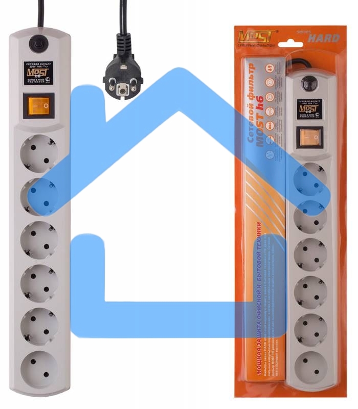 Сетевой фильтр Most H6 2м (6 розеток) белый (коробка)