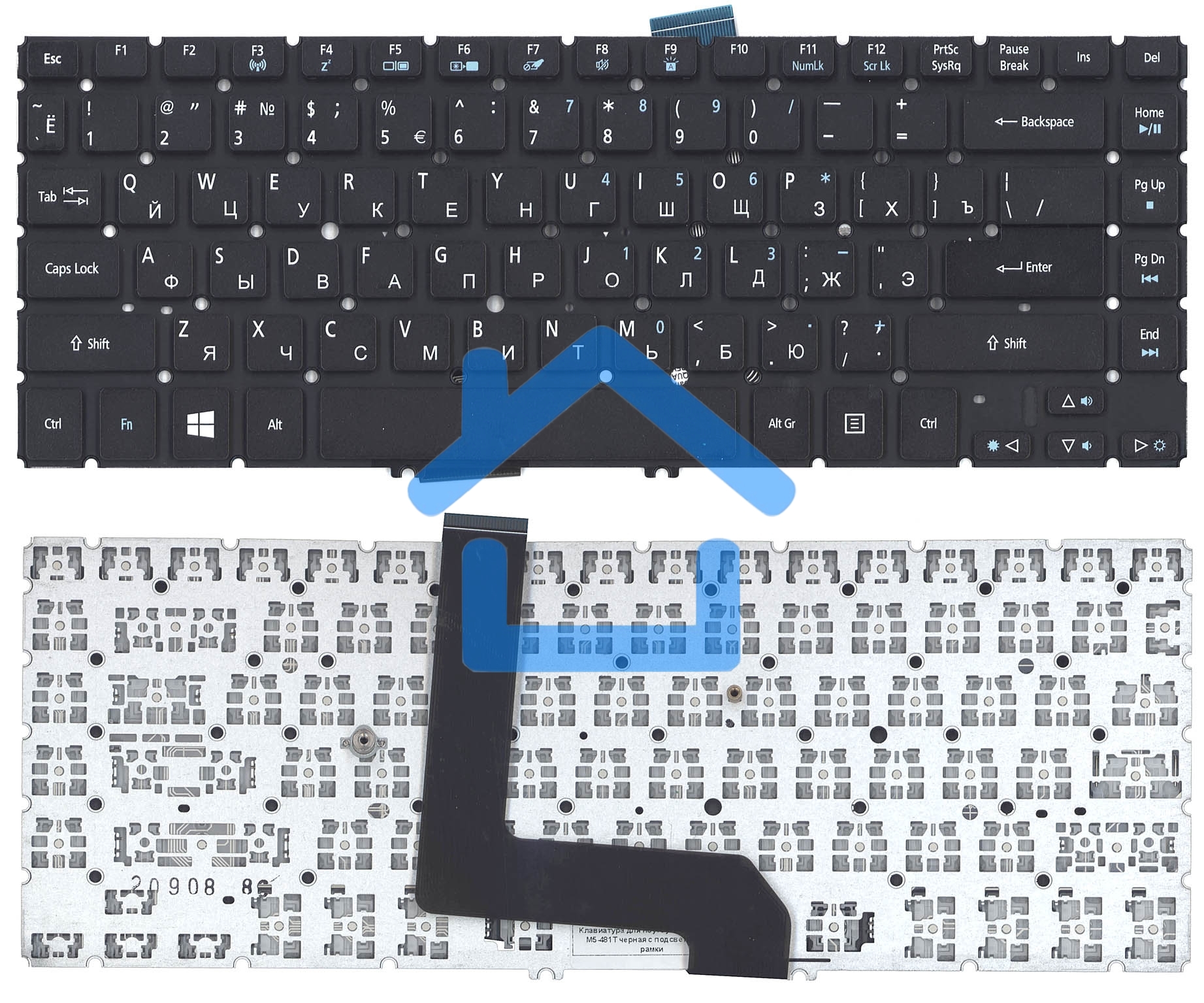 Клавиатура для ноутбука Acer Aspire M5-481T черная без рамки
