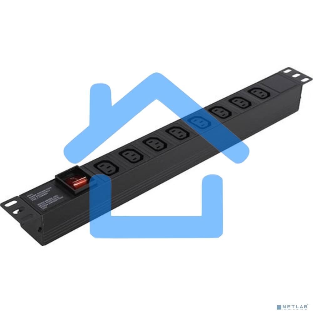 Блок розеток горизонтальный ExeGate ServerPro PDU-19H808 Al-8С13-C14-SW, 1U, Алюминий, 8 IEC 320 C13, С14, выкл. с подсветкой, черный