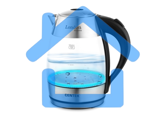 Чайник Centek CT-0059 London, стекло, 1.8л, 2200Вт, LED-подсветка, отделка нерж.